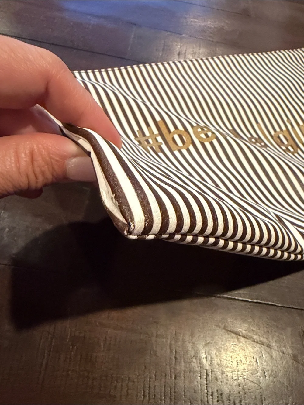 henri bendel Brown and White Striped "#bendelgirl" Cosmetic Pouch - Picture 8 of 8
